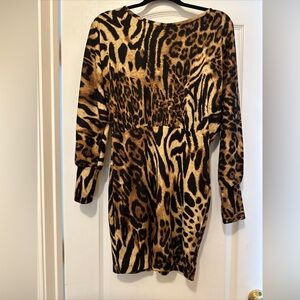 Long sleeve leopard print mini dress